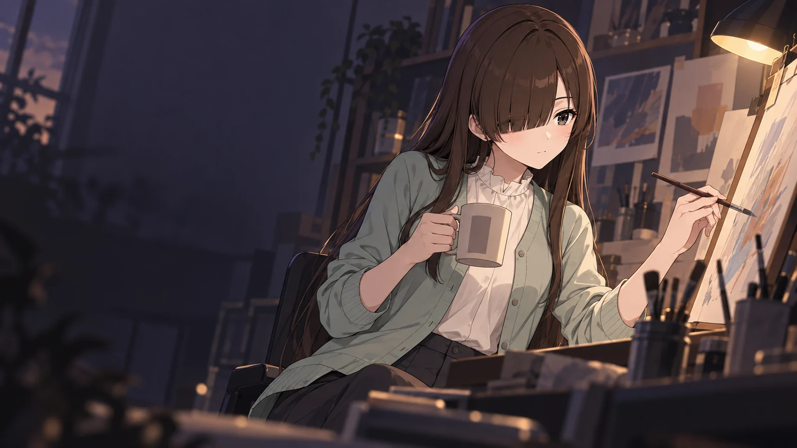 ヒメカが仕事をしている場面のイラスト