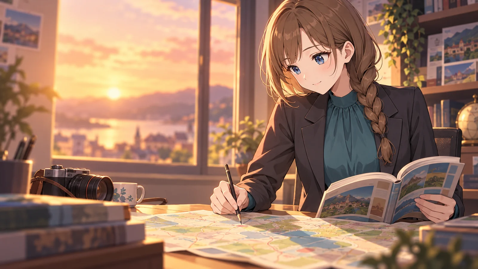 ヒナが仕事をしている場面のイラスト
