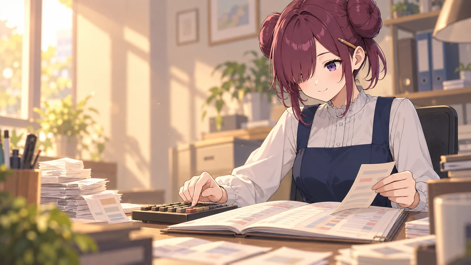 コハルが仕事をしている場面のイラスト