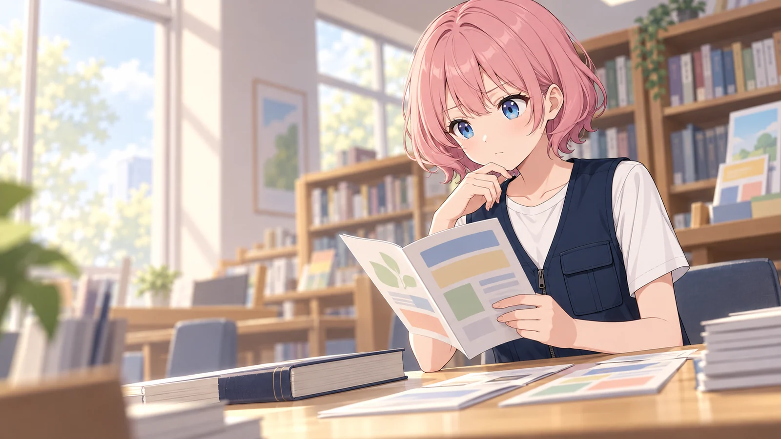 マイが仕事をしている場面のイラスト