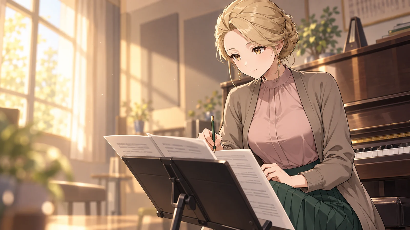マナミが仕事をしている場面のイラスト