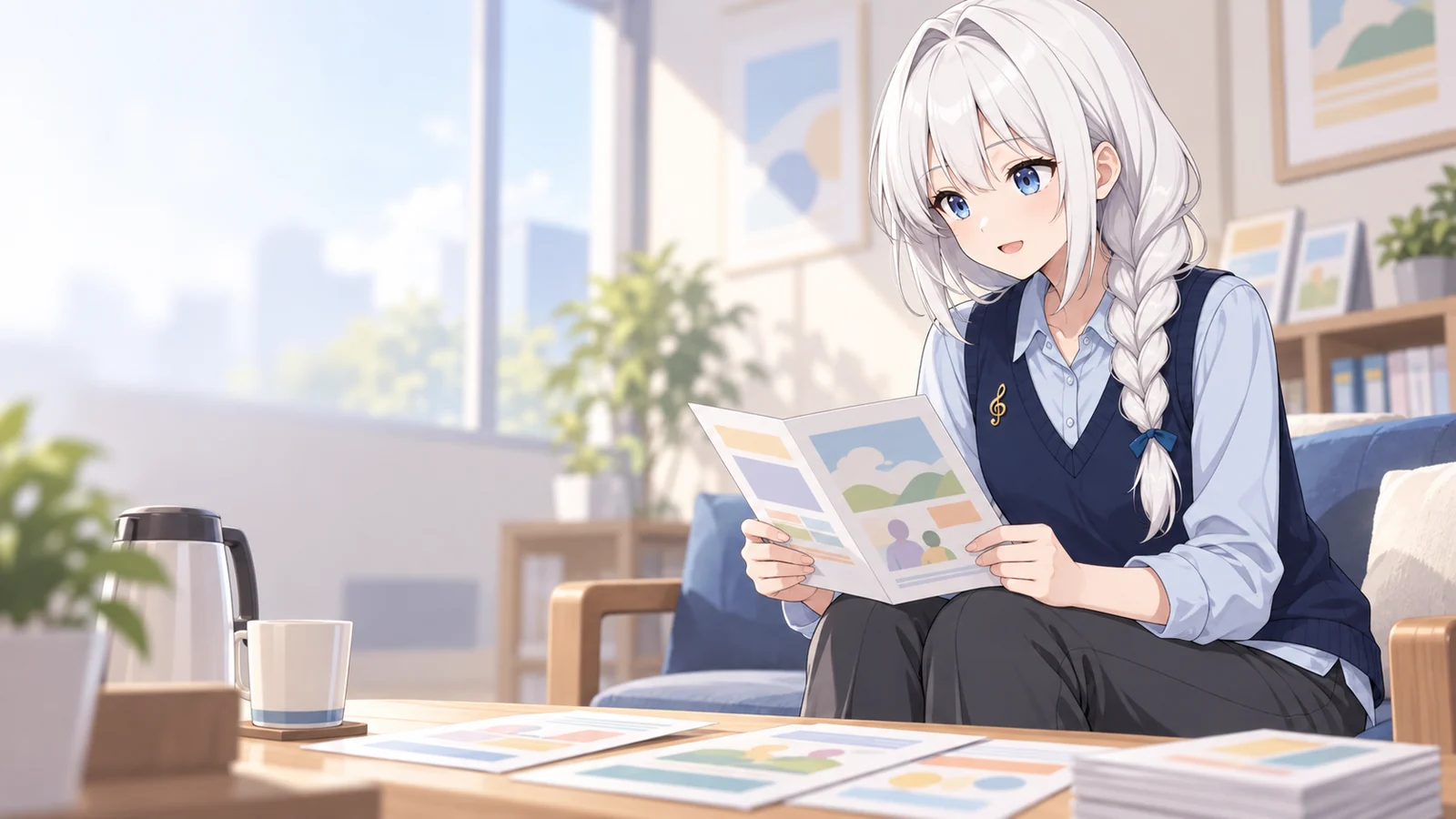 ミユウが仕事をしている場面のイラスト