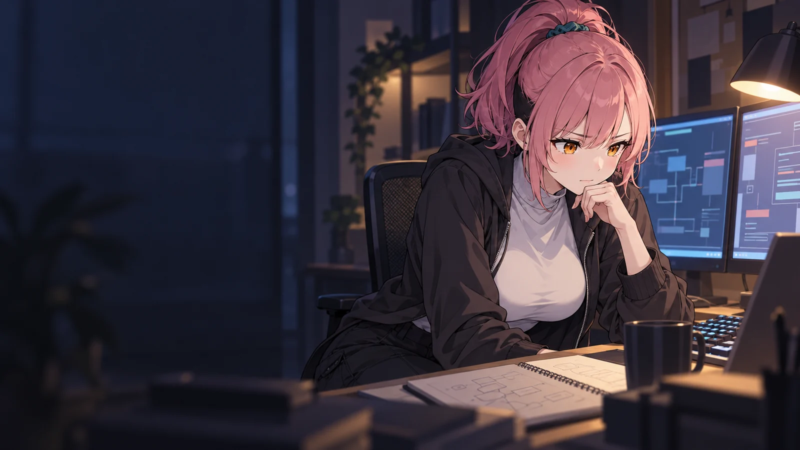 ムメイが仕事をしている場面のイラスト