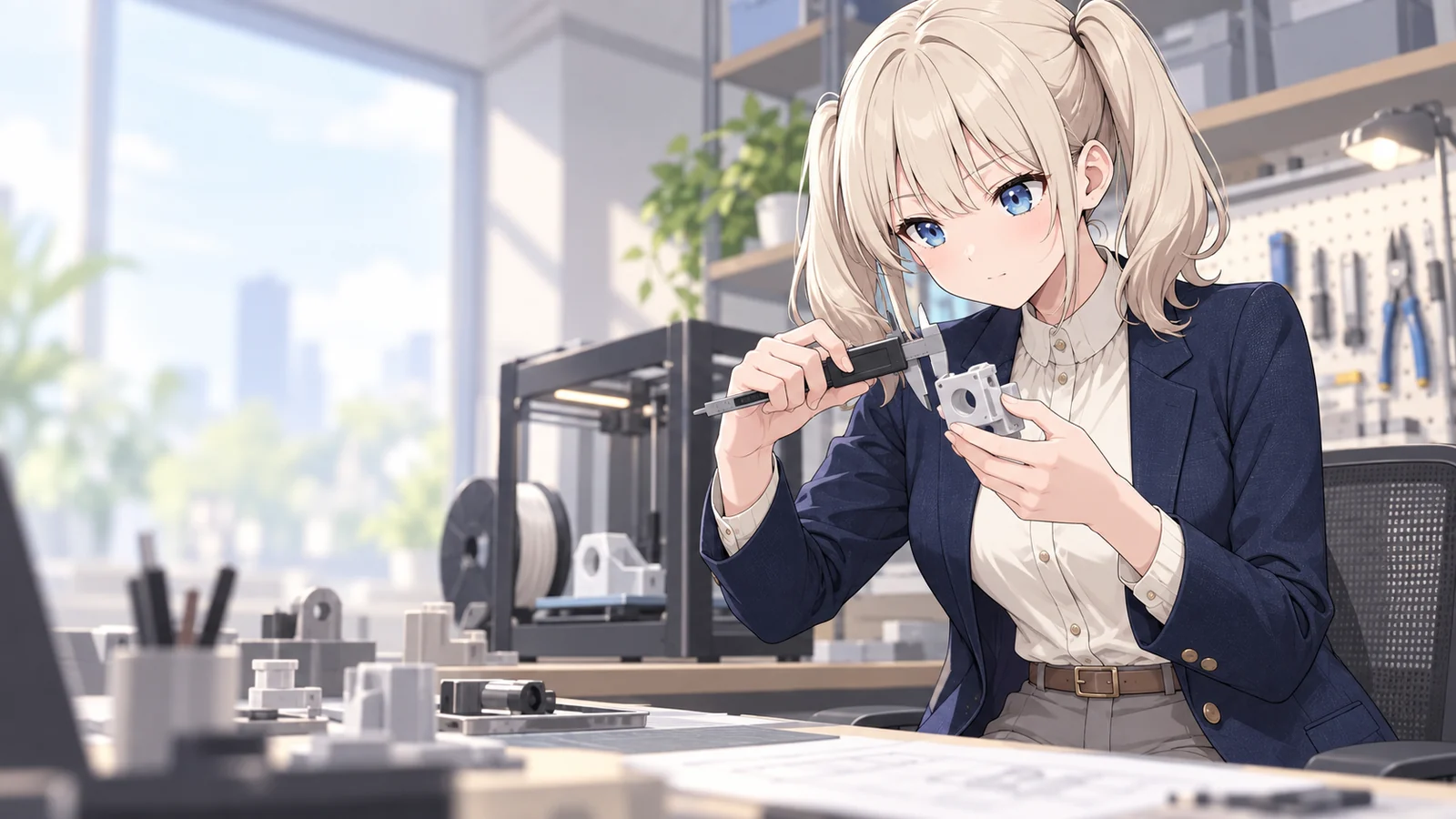 ムツキが仕事をしている場面のイラスト