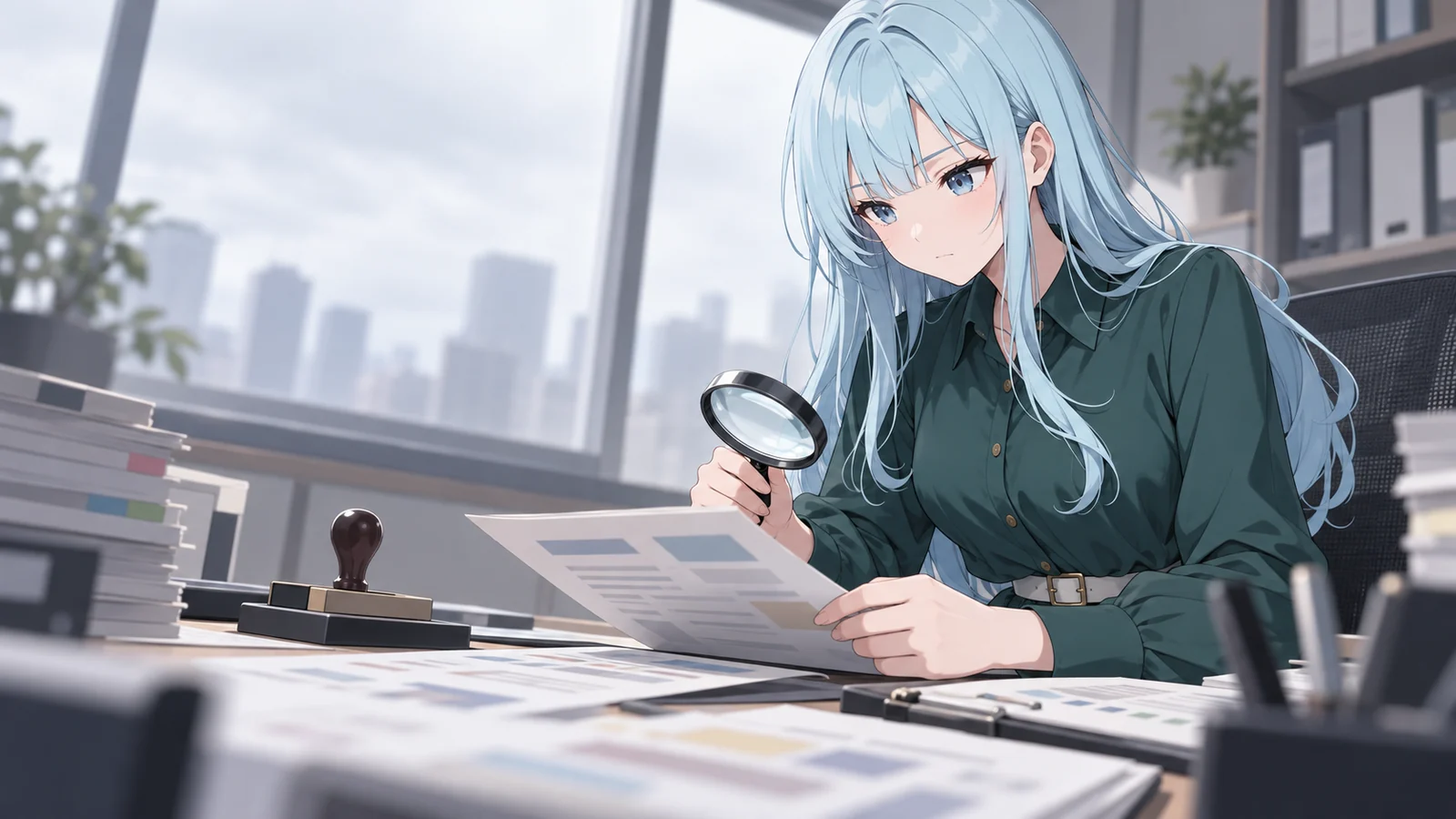 レイナが仕事をしている場面のイラスト