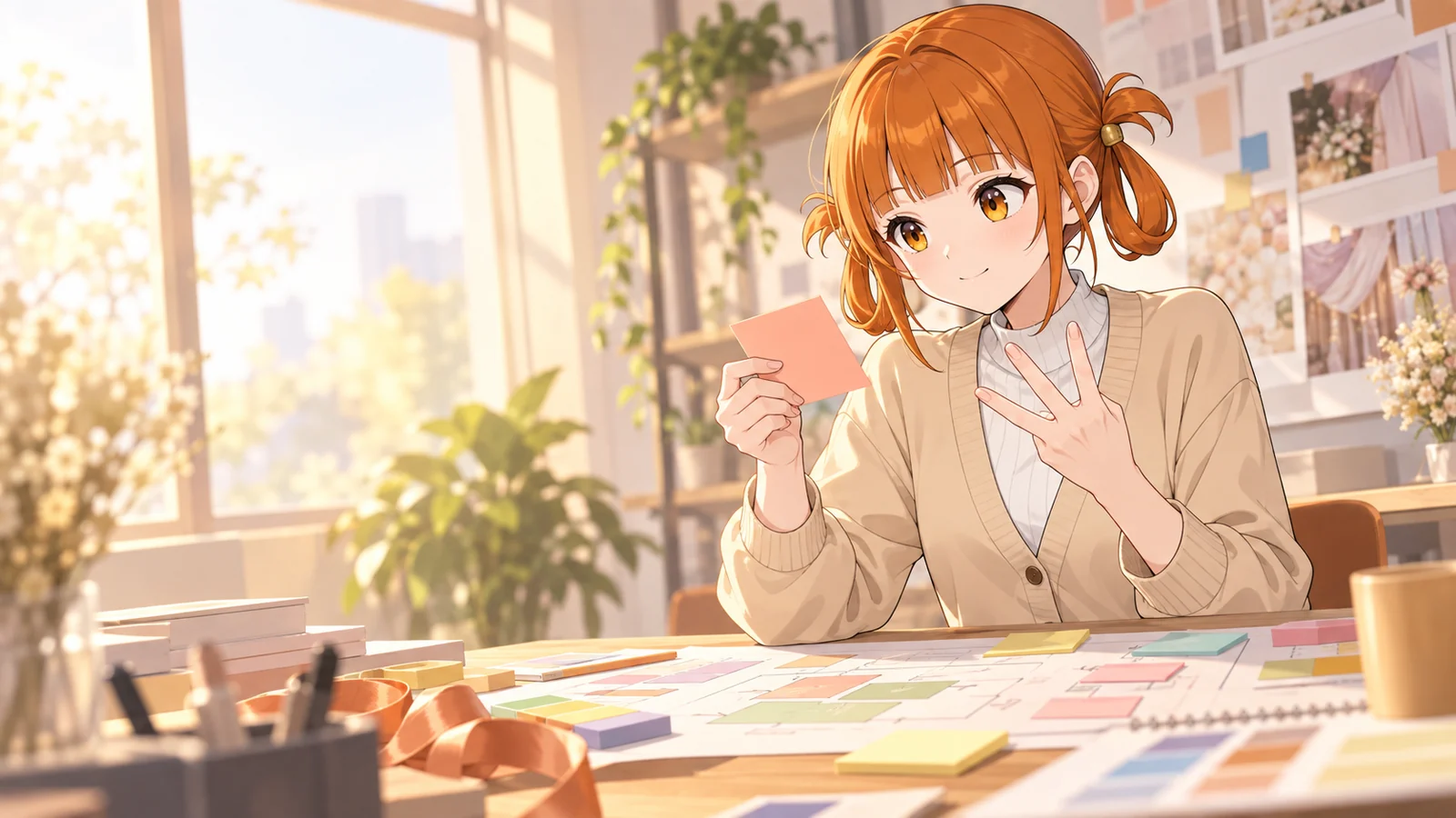 サキが仕事をしている場面のイラスト