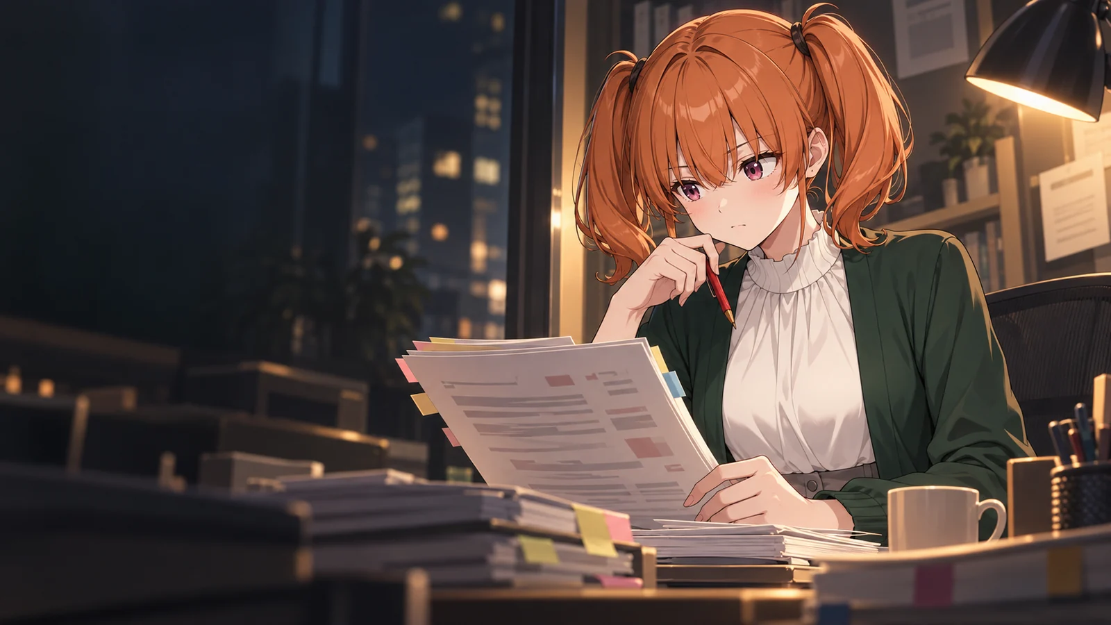 サヤカが仕事をしている場面のイラスト